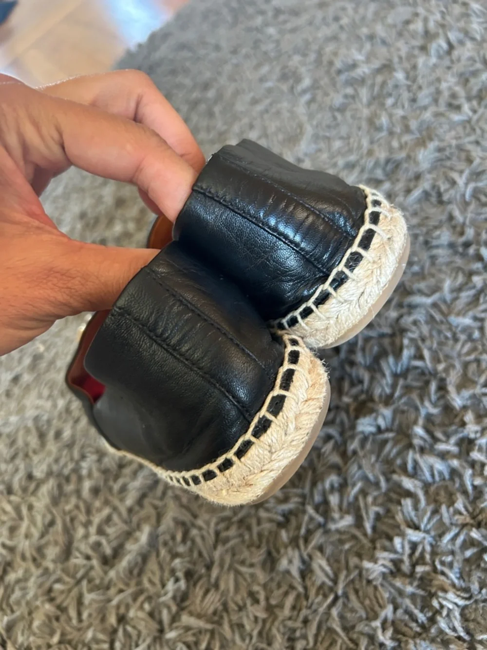 Tory Burch ELEANOR ESPADRILLE Black Leather Espadrille Flats with Gold Logo